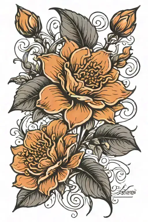 Dainty Flowers With Stems And The Names Edison And Bernoulli In Cursive On The Stem