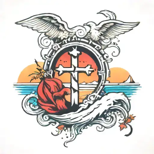 Cross And Beach Scene