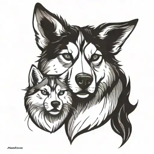 A Husky Dog And A Cat Together