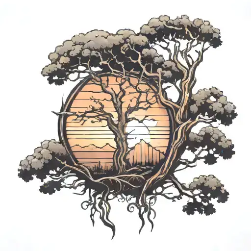 Sunset Skyline Tree Growing