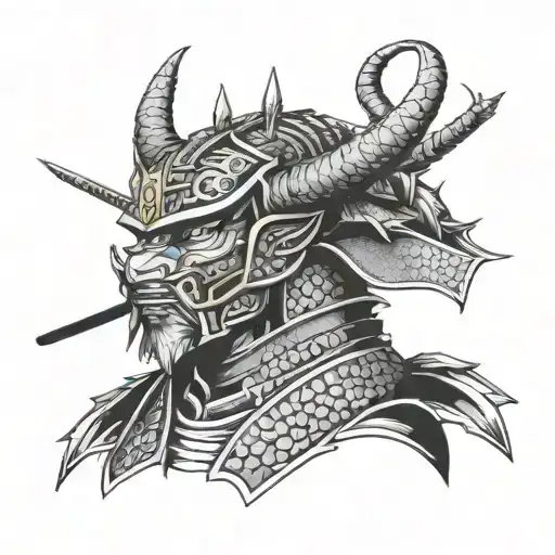 Samurai Head In Armour Dragon Wrapped