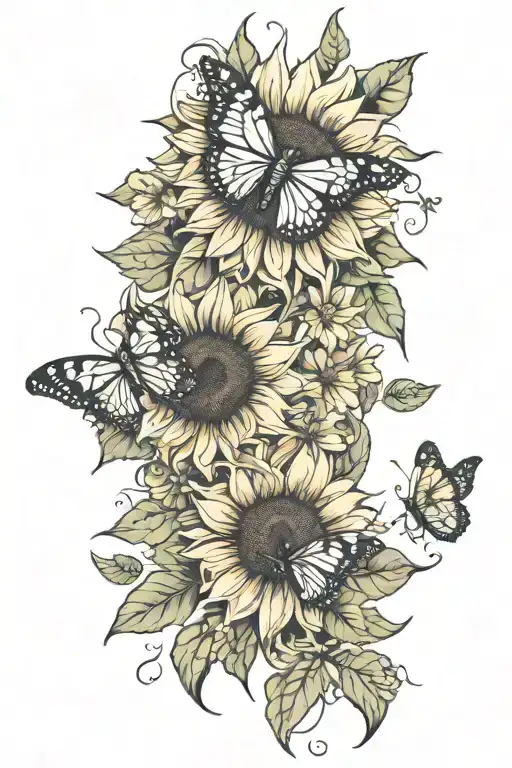 2 Sunflower And 4 Butterflys
