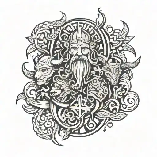 Viking Style Arm Sleeve With All Three Of Lokis Children