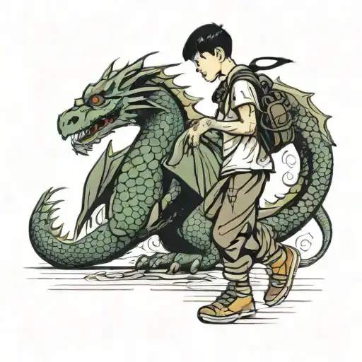 Boy Walking Pet Dragon