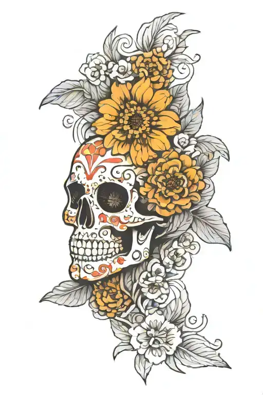 Marigold Flower With Sugar Skull