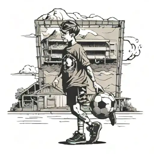 Boy Holding Footall In Front Of Football Ground With Moutain View