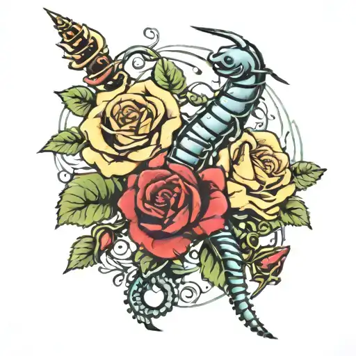 Centipede With A Dagger And Roses