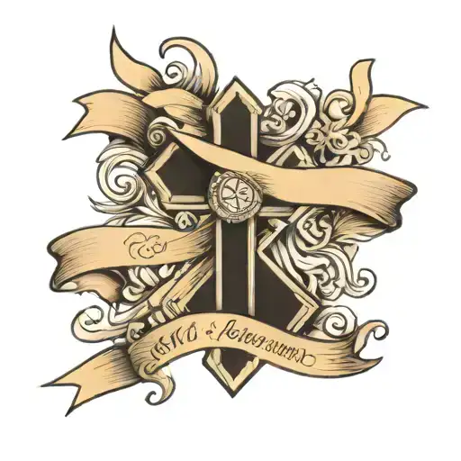 Cross With Banner Wrapped With 5 Kids Names