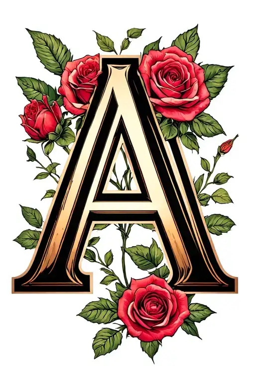 Letter A With A Rose Intertwined