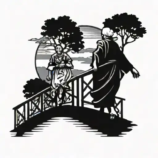 Great Grandma Walking On Bridge