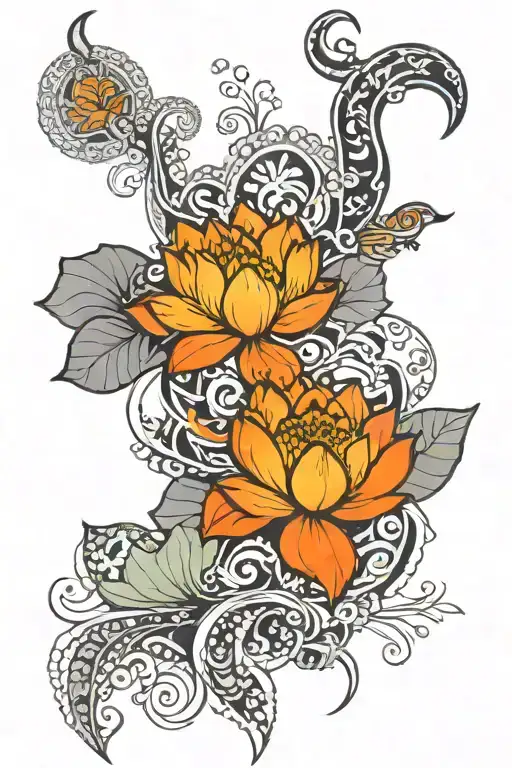 Lotus Flower With A Tiger Head And Below Are Maori Elements