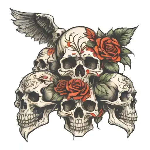 Group Of 5 Skulls Surrounded