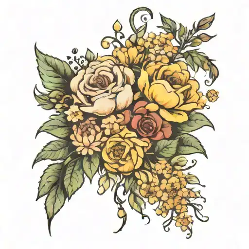 Birth Month Flowers Bouquet Tattoo