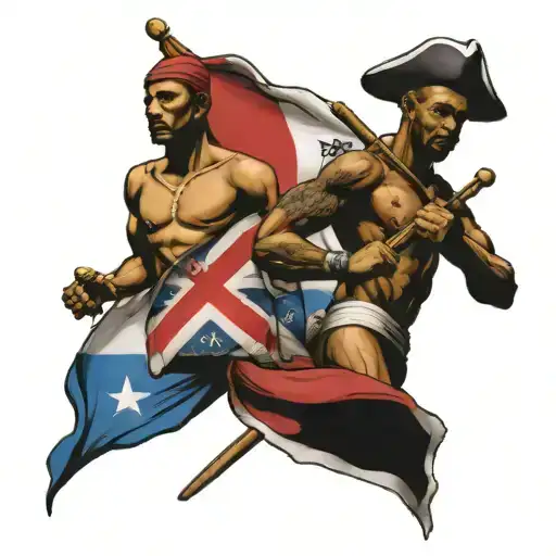 Twin Statues Of A Dominican Flag And A Hatian Flag