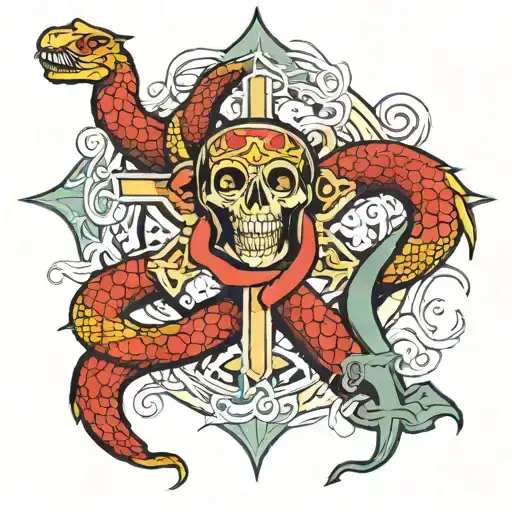Midevil Cross With A Snake Wrapped Around It