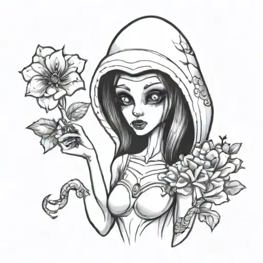 Cute Female Alien Holding Flowers