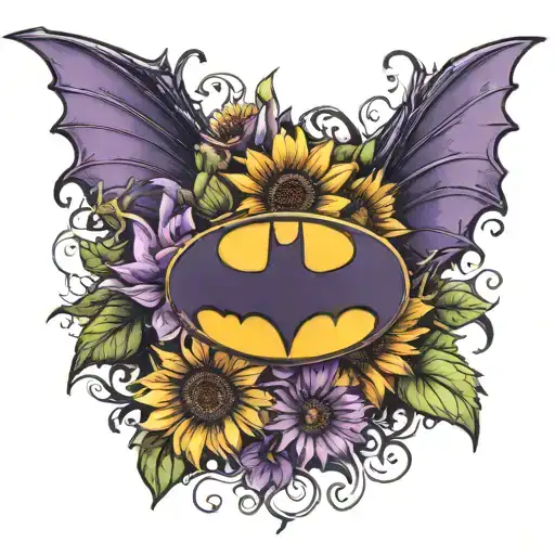 Batman Symbol Purple Sunflowers Inside