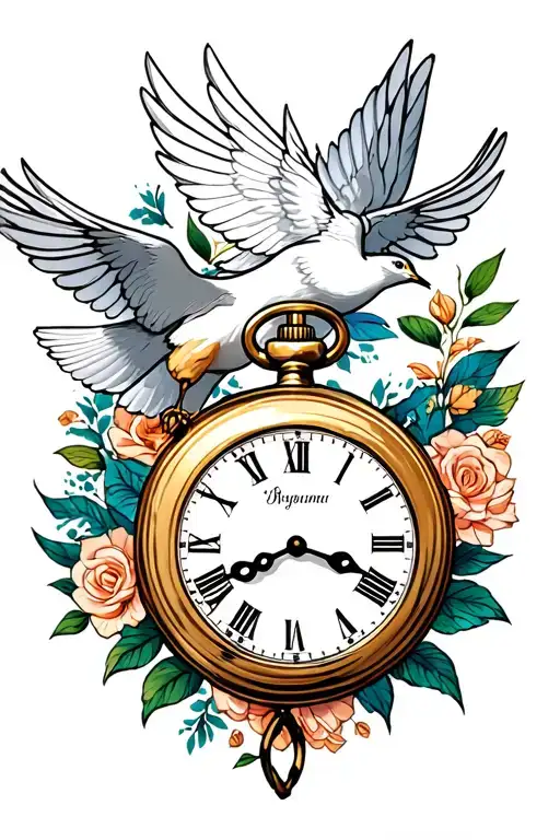 Pocket Watch And Dove Flying