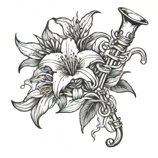 Trumpet Flower With Lily Flower