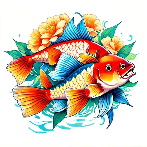 3 Coy Fish With Flowers Representing 5 Emotions