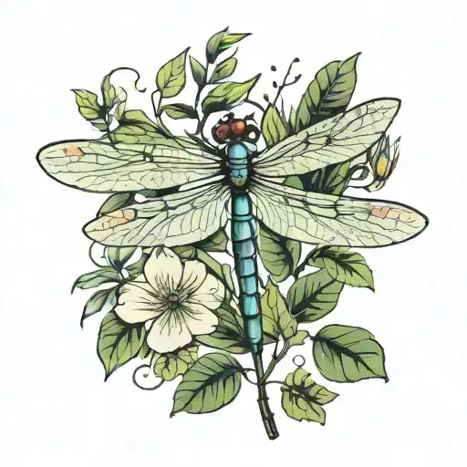 Dragonfly And Plant Leaves