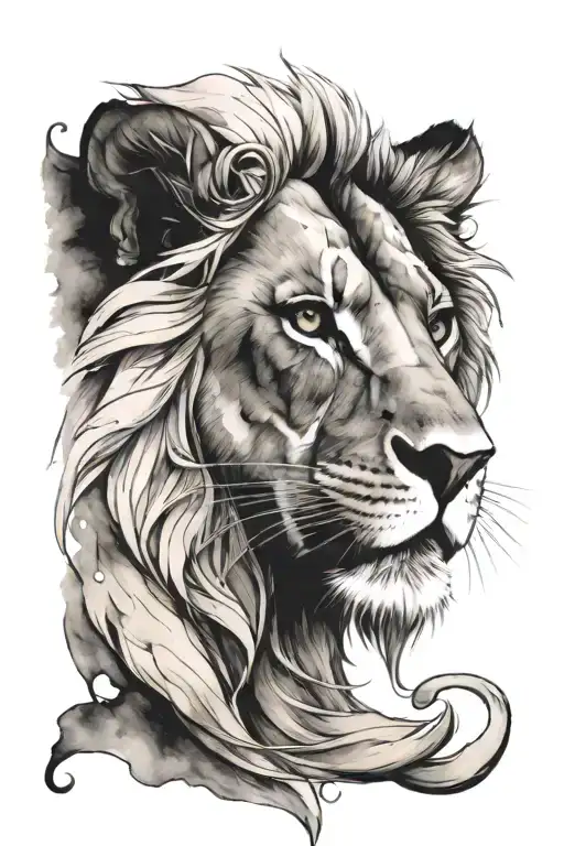 Lion Face Half Realistic Half Watercolor