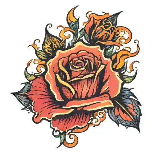 Rose And Fire Flames