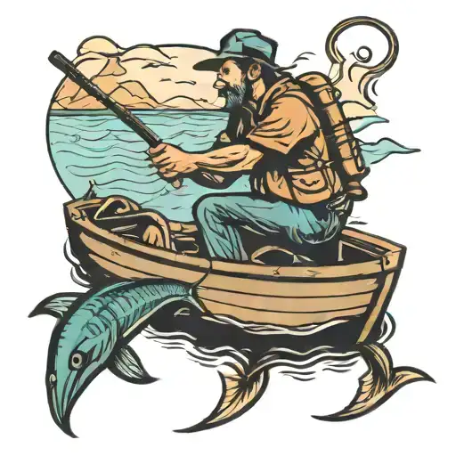 Man Fishing In A Boat Fishing