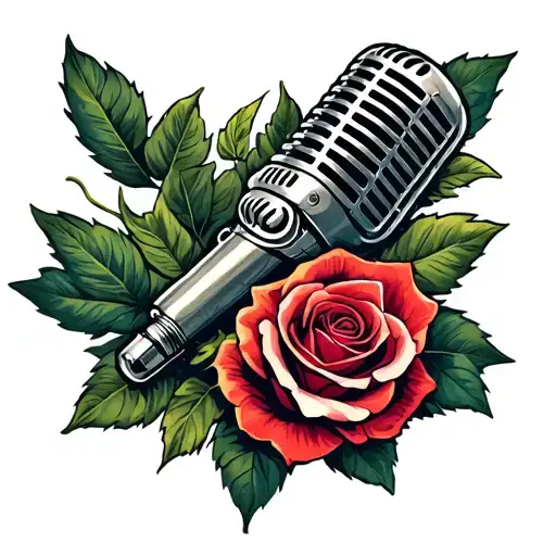 An Old School Microphone Resting In A Rose Surrounded By Leaves