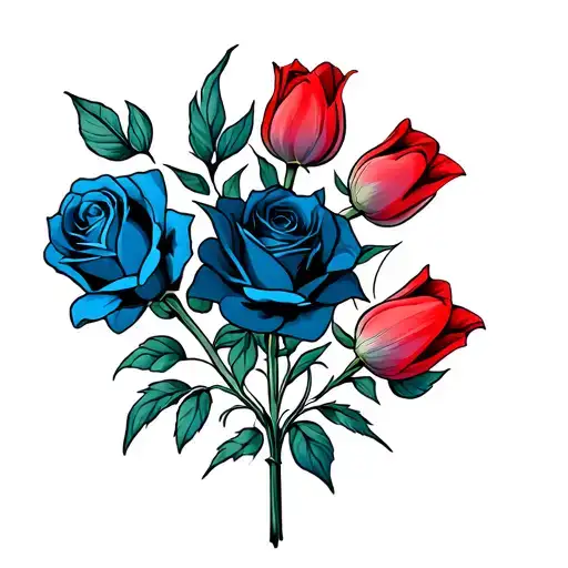 Blue Roses And Black Roses With Red Tulips