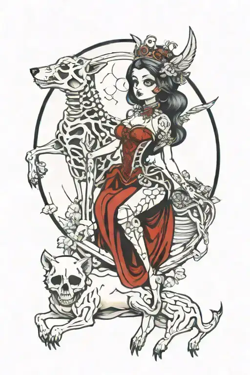 Fully Body Skeletal Princess With Woodland Animals And The Moon