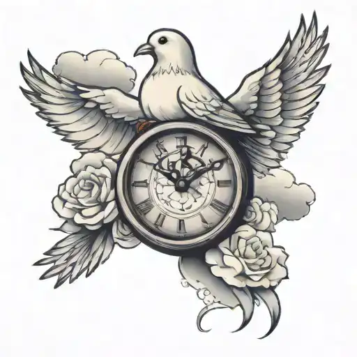 Dove With A Clock Surrounded By Clouds