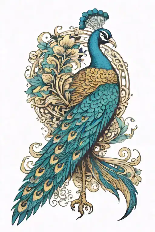 Peacock With Spades Symbols On Tail Feathers