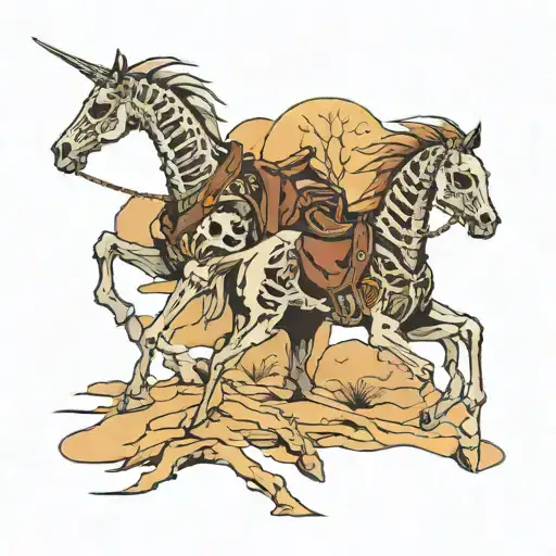 Desert Landscape Skeleton Horse With Skeleton Rider