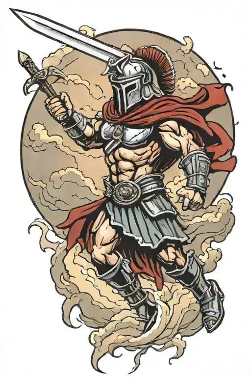 Spartan Warrior Battling A Storm Clouds