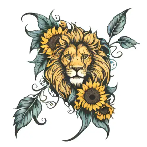 Lion With Sunflowers And Blu Eyes