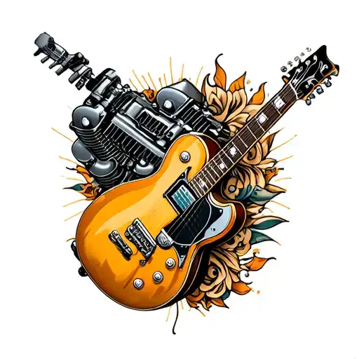 V-twin Engine And Guitar