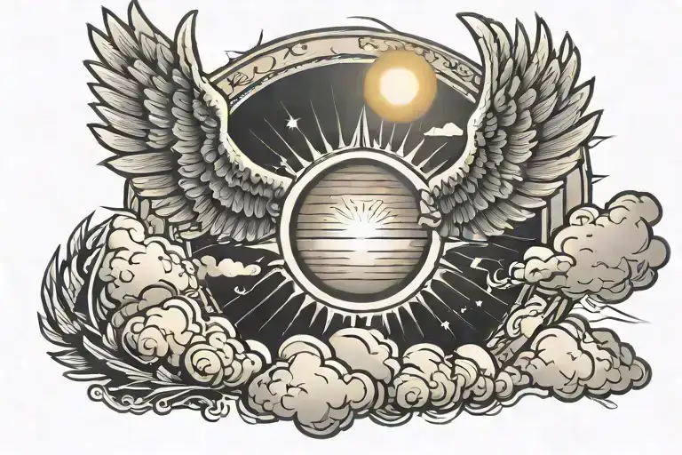 Sun Shining Through Clouds With Rays On God With Wings And Saying Isaiah 41-10