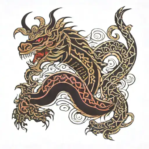 Maori Design With Japanesse Dragon Whit Salura