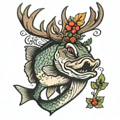 Bass Fish With Reindeer Antlers