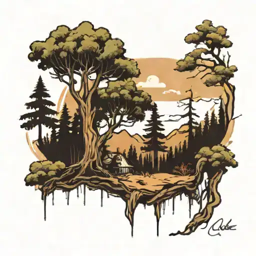 Forest Landscape With Falling Tree