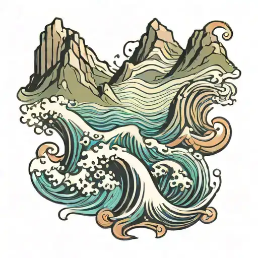 Mountain And Waves Flowing