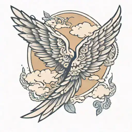 Pair Of Wings With A Cloud