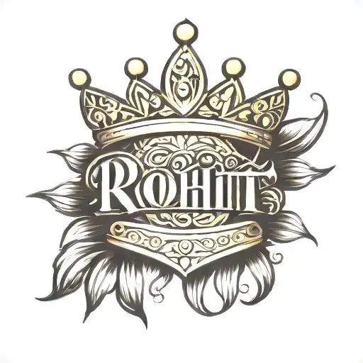 Rohit Name Tattoo With Crown Hanging