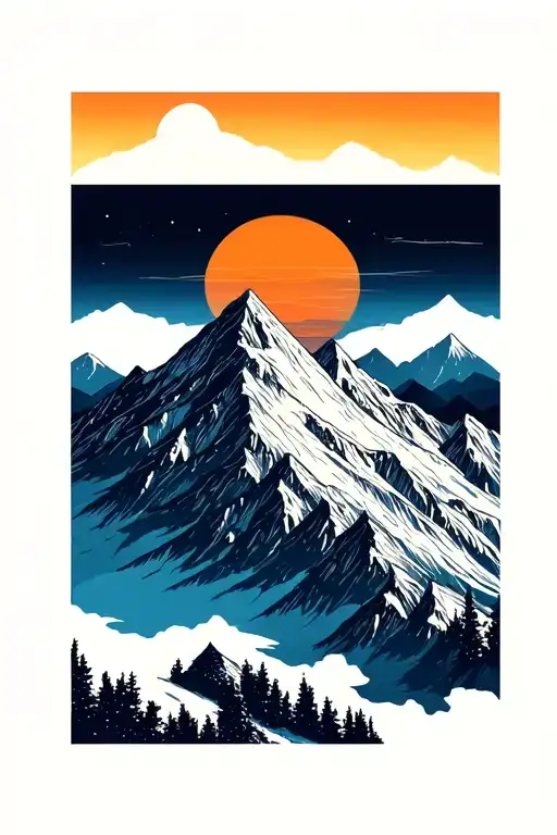 A Minimalist Mountain With A Rising Sun
