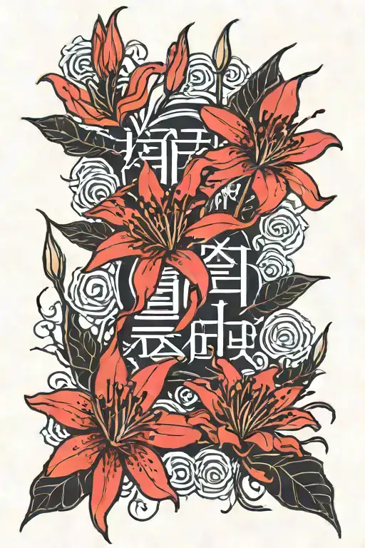 Red Spider Lilies Surounding Japanese Kanji Symbols Of Self Love