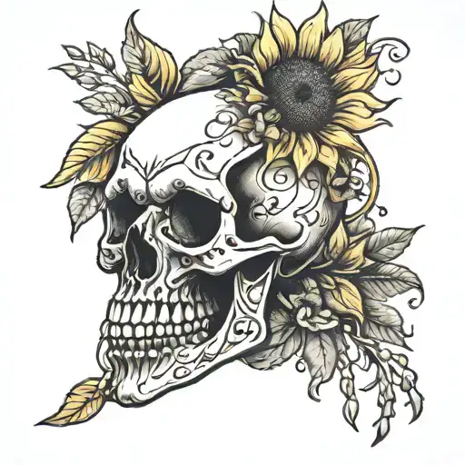Skull Hand With Sunflower And The Numbers 444