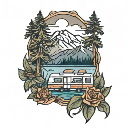 Rv Camping Lake Surrounded By Mountains