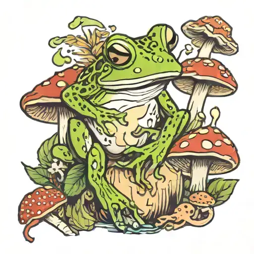 Frog Smoking On A Mushroom