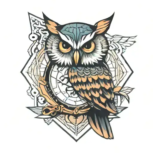 Owl Clock Tiger Geometric